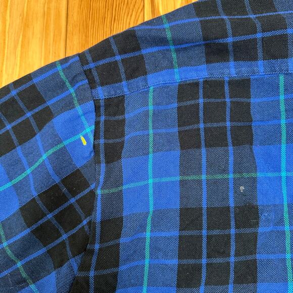 Vintage 90s Blue & Black Plaid Button Up Shirt - Men's XXL - Picture 8 of 8